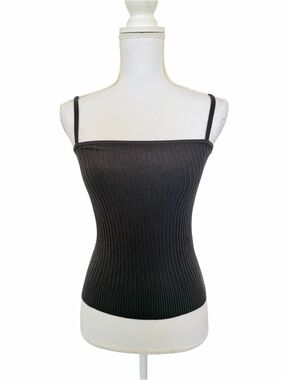 BCBG Max Azria Dark Gray Ribbed Spaghetti-Strap Camisole Size M
